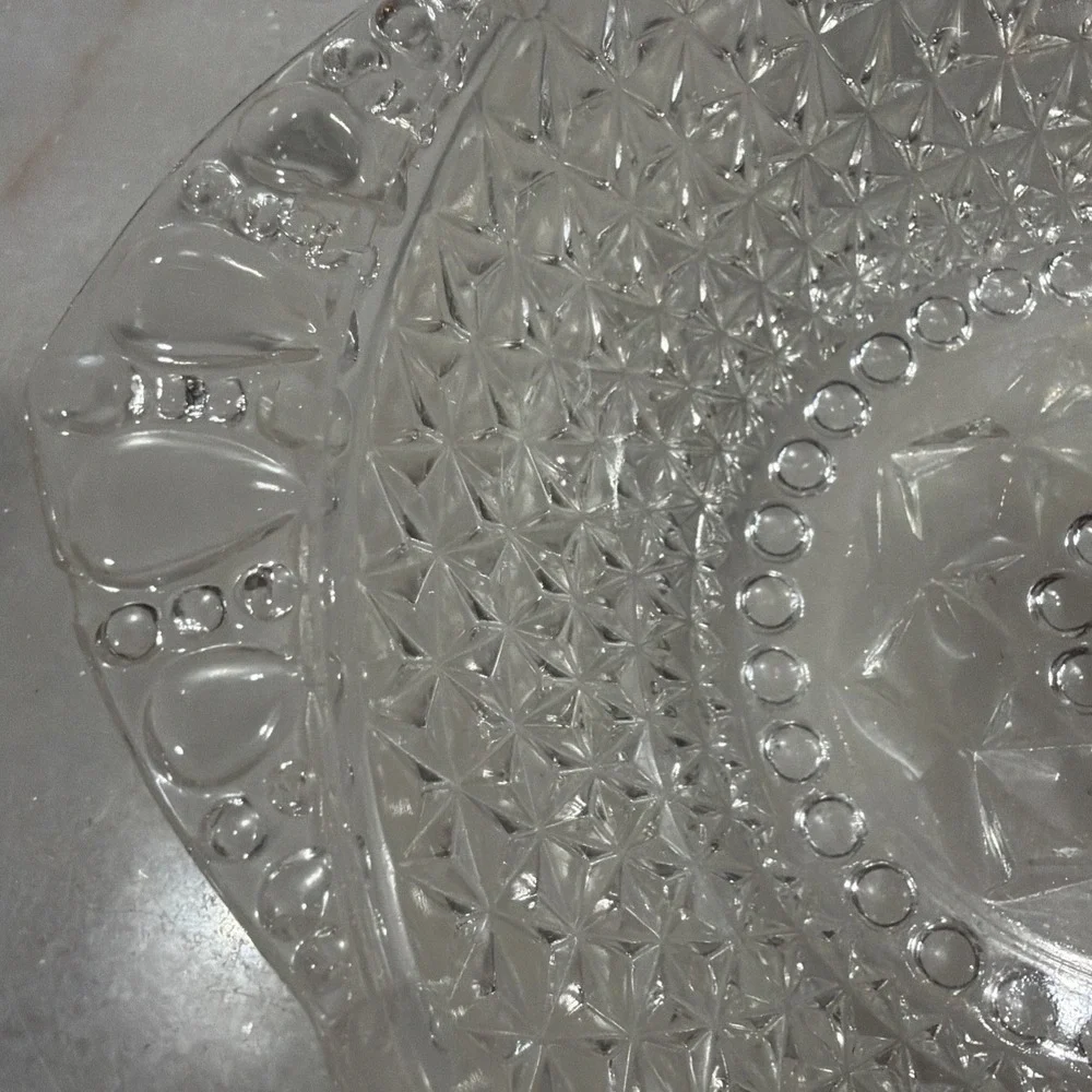 Hobnail Pressed Clear Glass Bowl Handled Scalloped Edge Diamond Vintage OLA05
